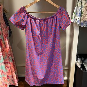 Mahi Gold XS shift dress blue and red leopard print.